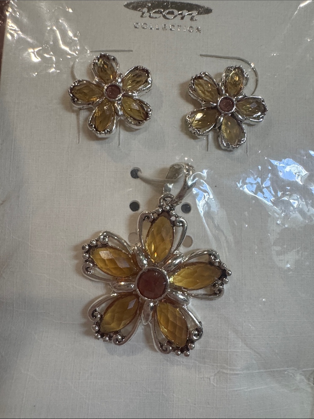 Yellow Flower necklace Pendant & Earrings Set